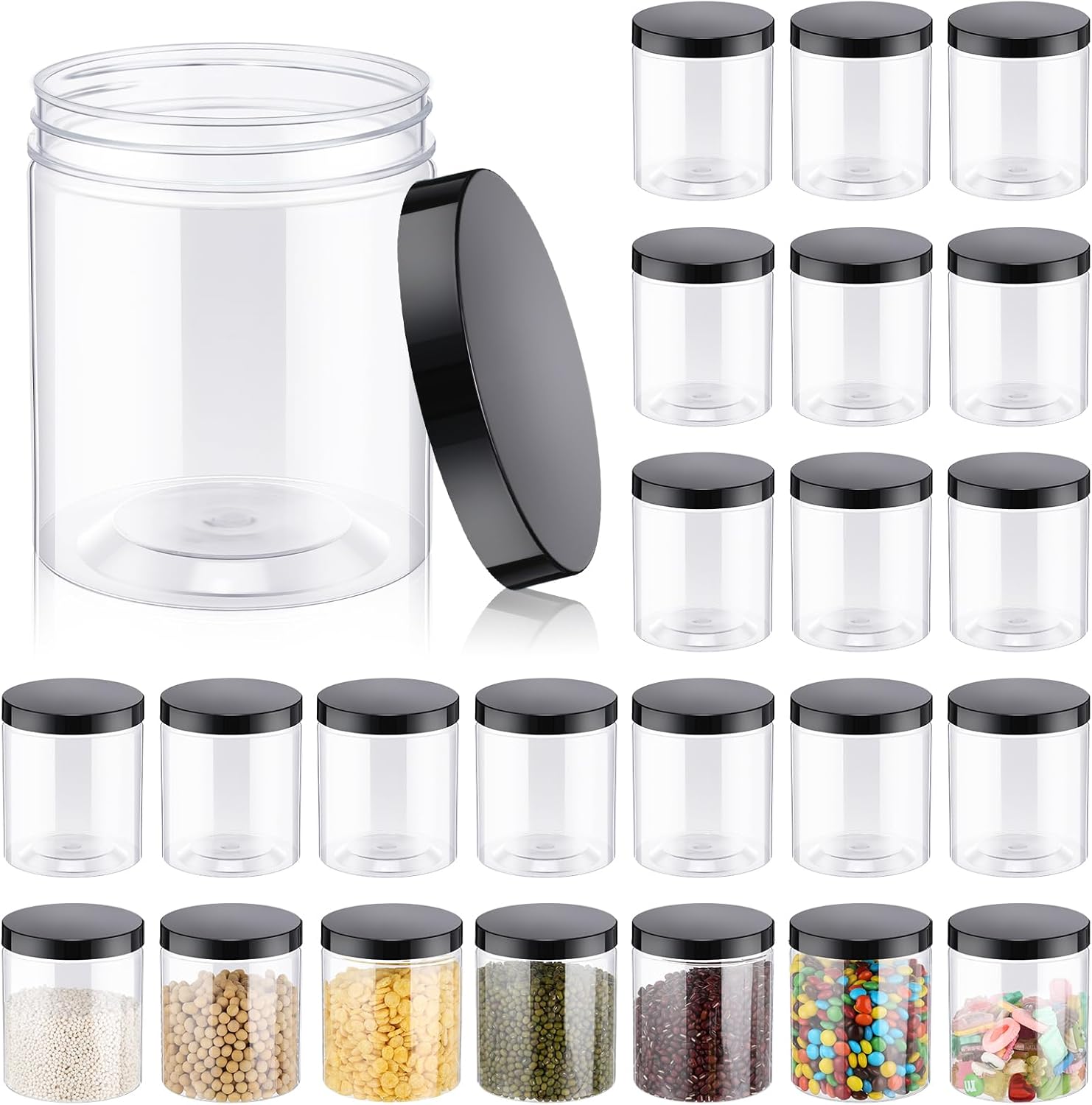 Food Storage Containers With Lids - 24 Pcs 16oz Plastic Jars with