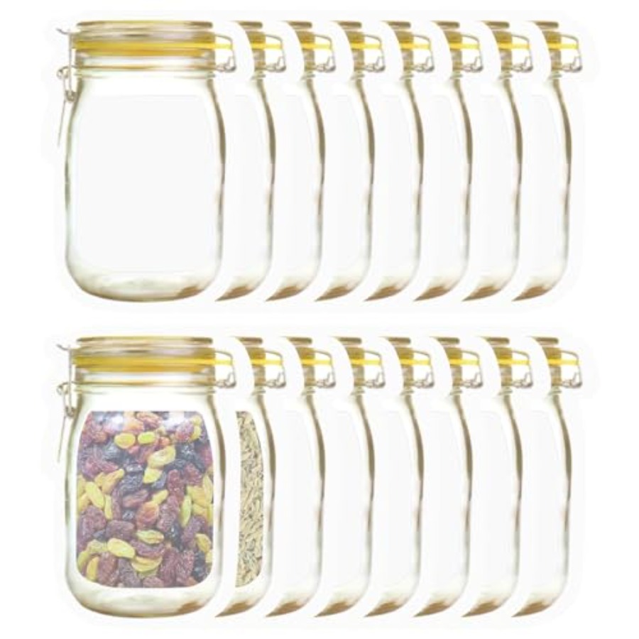 Food Storage Zip Lock Bags - 16Pcs Mason Jar Bags 5 oz
