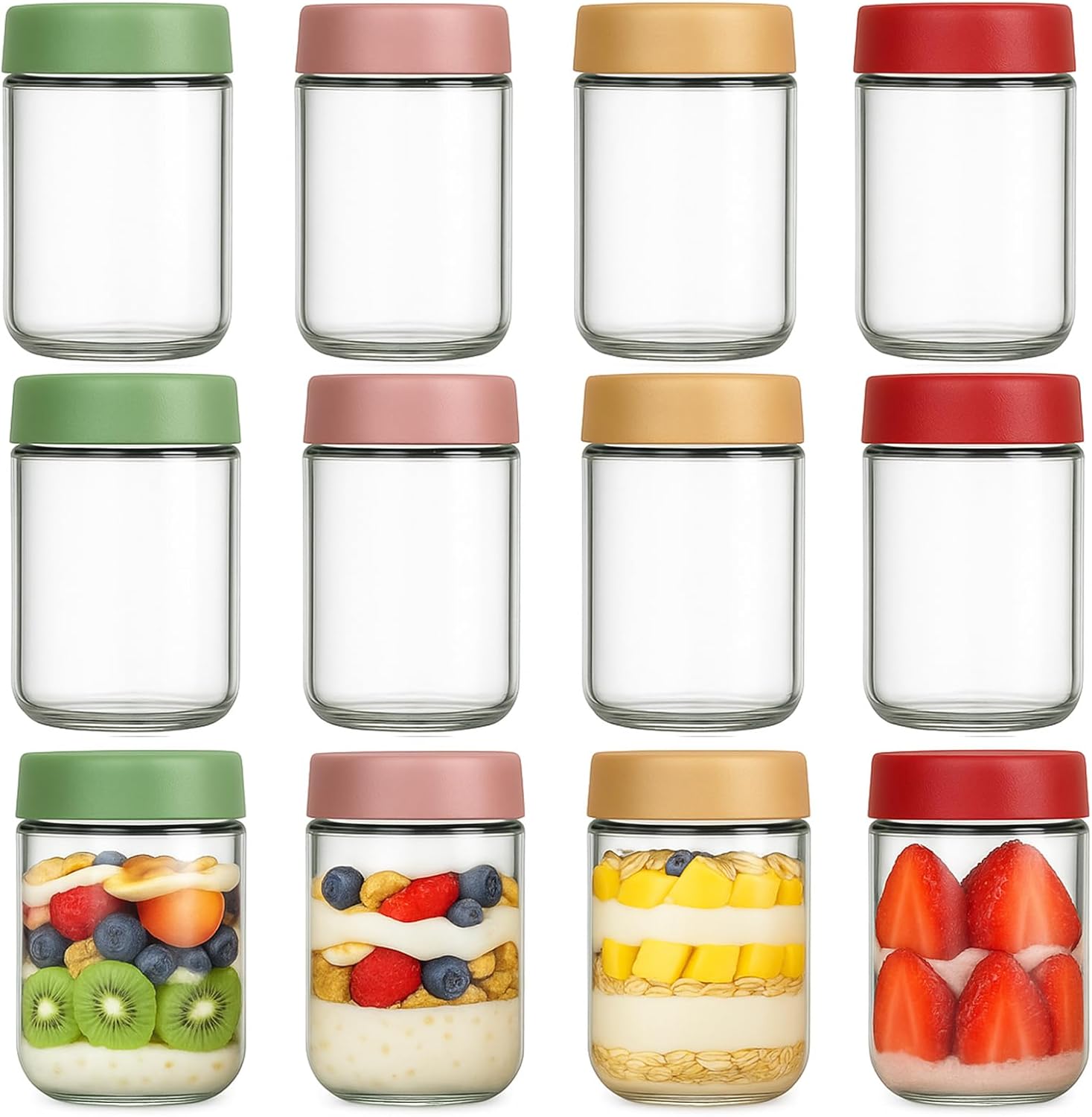 Food Storage Containers With Lids - 12 Pack Overnight Oats Containers with