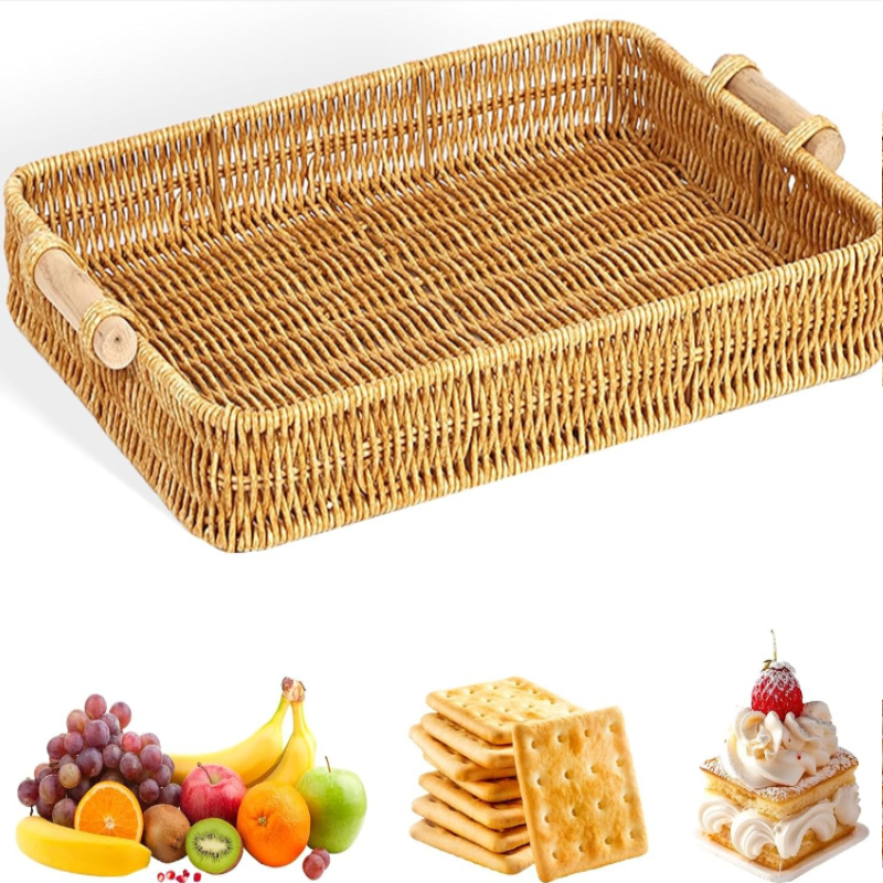 Food Storage Essentials - Wicker Tray Rectangular Rattan Tray for