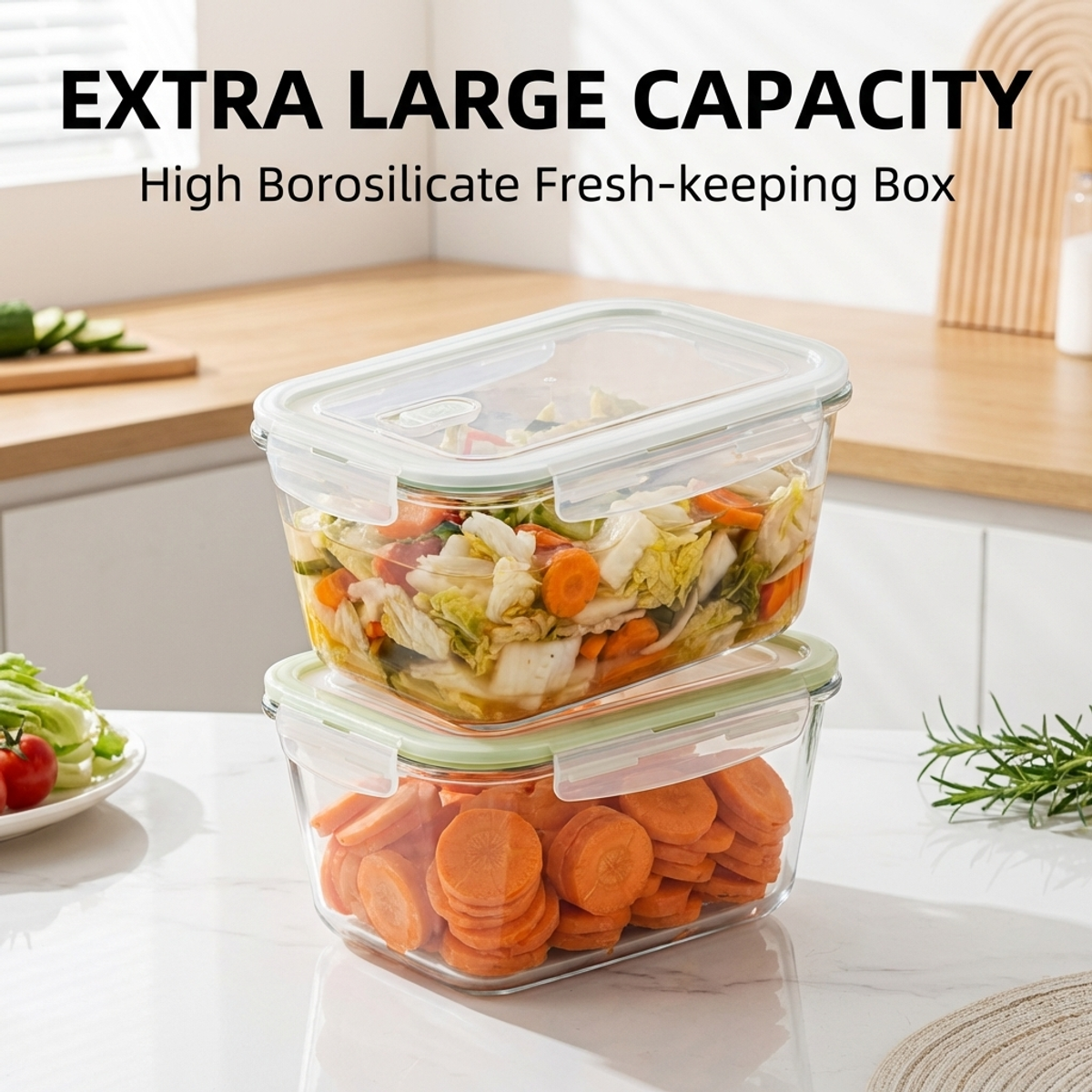 Food Storage Glass Containers Large - Borosilicate Glass Food Storage Crisper,Large Rectangular
