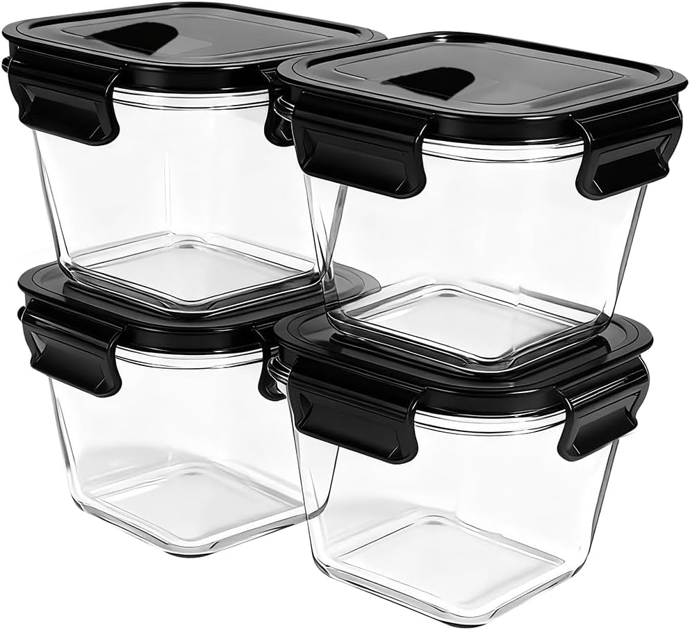 Food Storage Glass Containers Large - 4 Cup Square Borosilicate Glass Food
