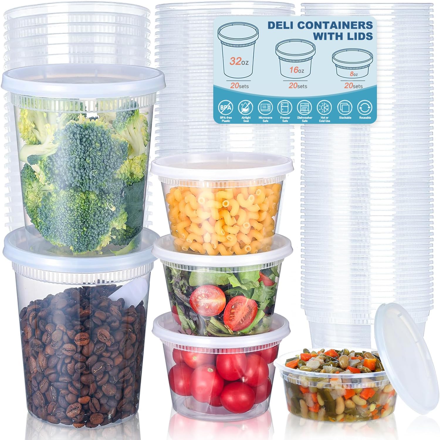 Food Storage Jars Plastic - 24pcs Deli Food Storage Containers with