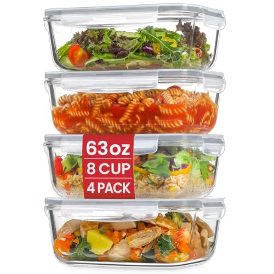 Food Storage Containers With Lids - 4 Pack 8 Cups/ 63oz Large