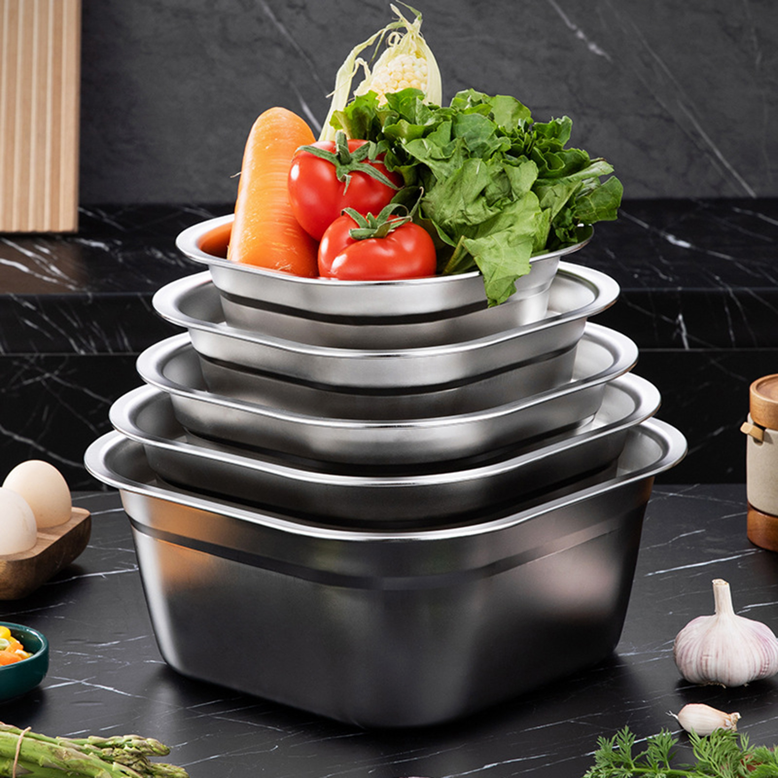 Food Storage Meal Prep - Stainless Steel Square Basin Versatile Mixing