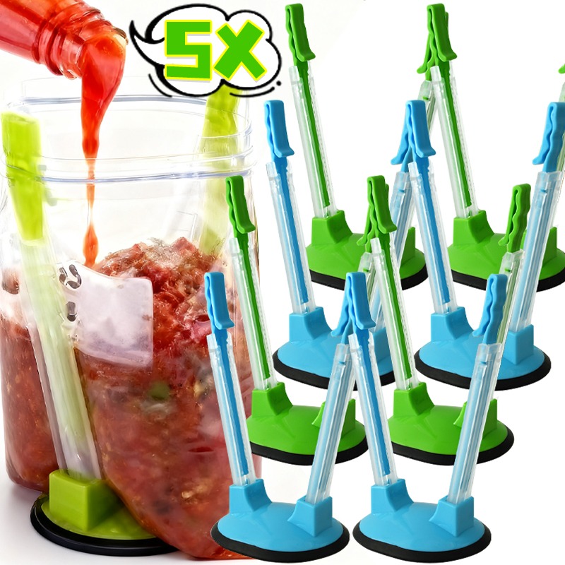 Food Storage Zip Bags - Hands Free Baggy Rack Clip Adjustable