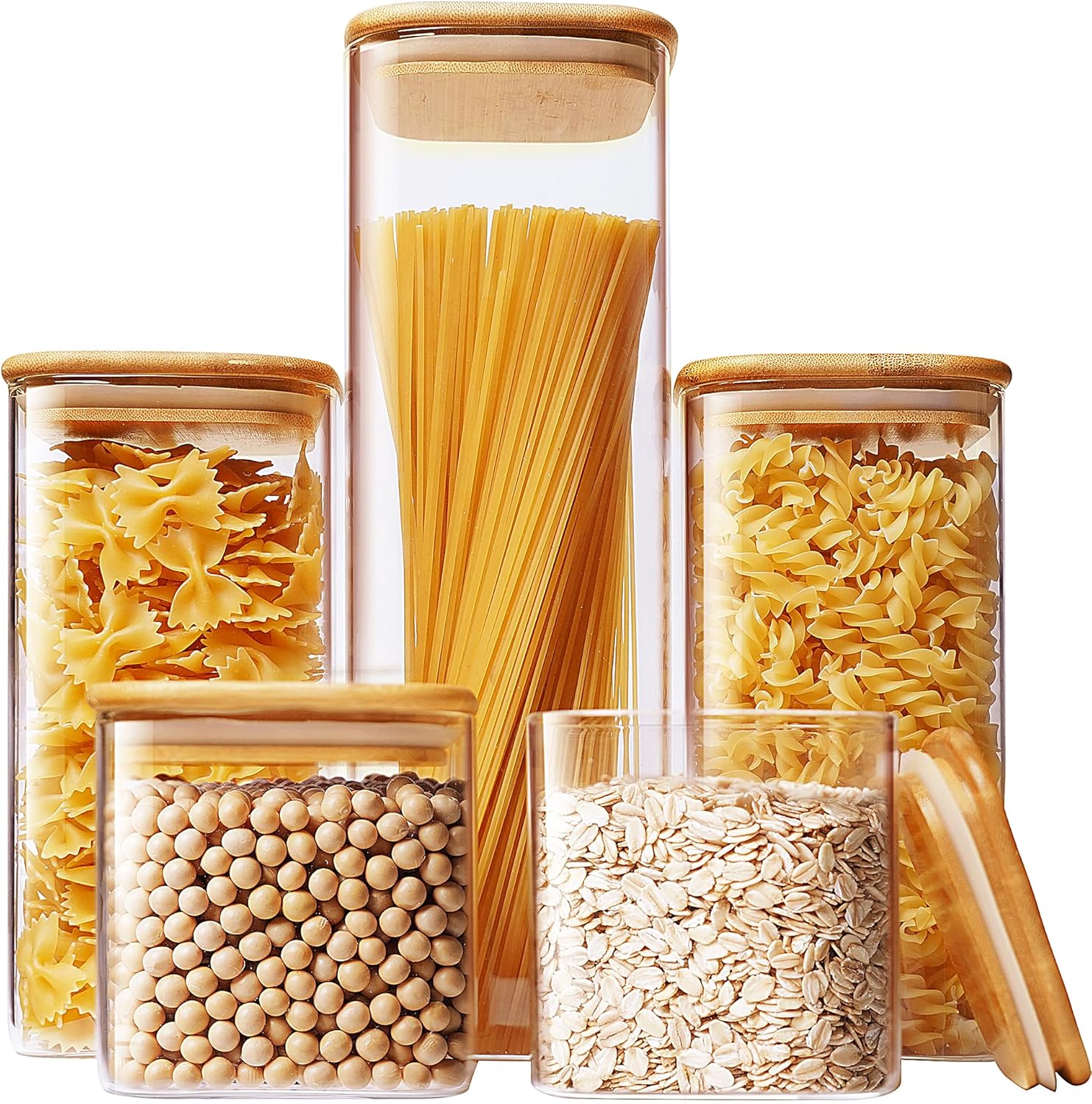 Food Storage Glass - Square Glass Jars with Bamboo Lids