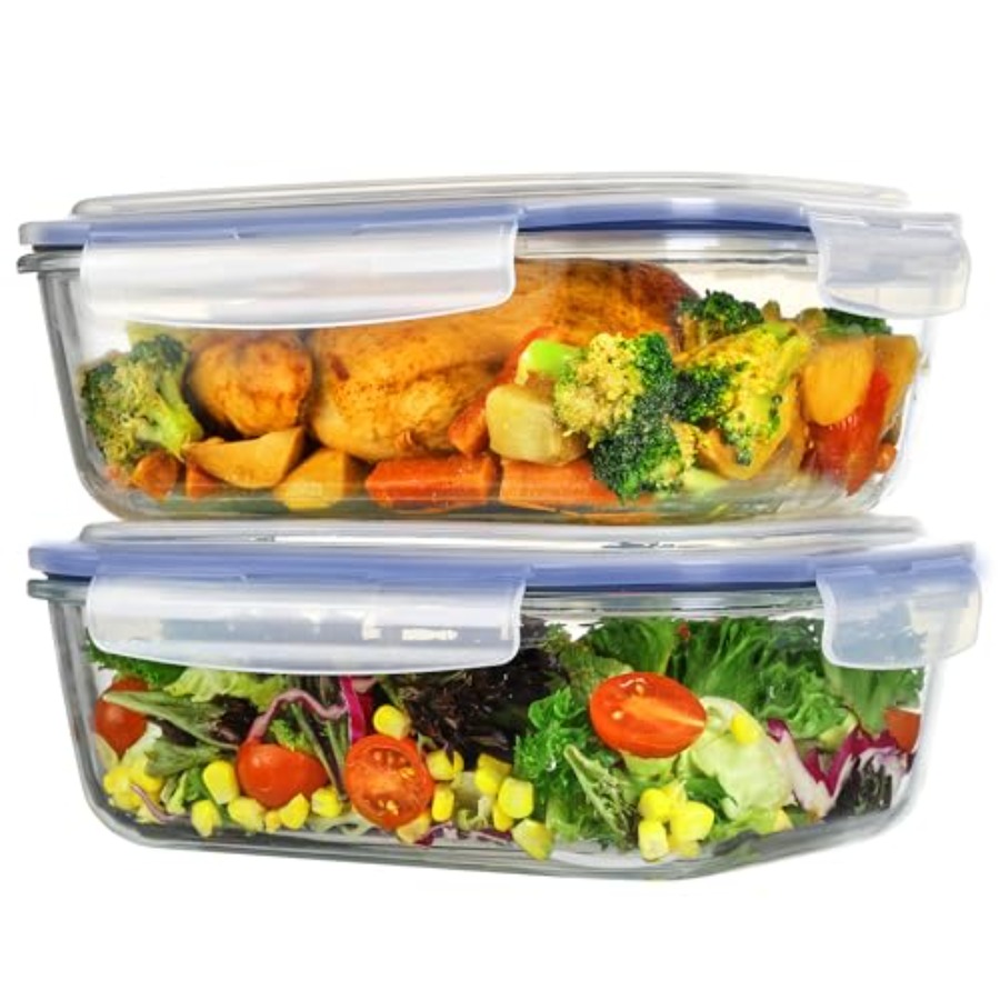 Food Storage Glass Containers Large - 2Pack 2260ml/ Large Glass Storage Containers