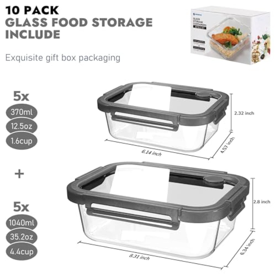 10-Pack Glass Food Storage Con - Food Storage Containers With Lids recensie en prijs