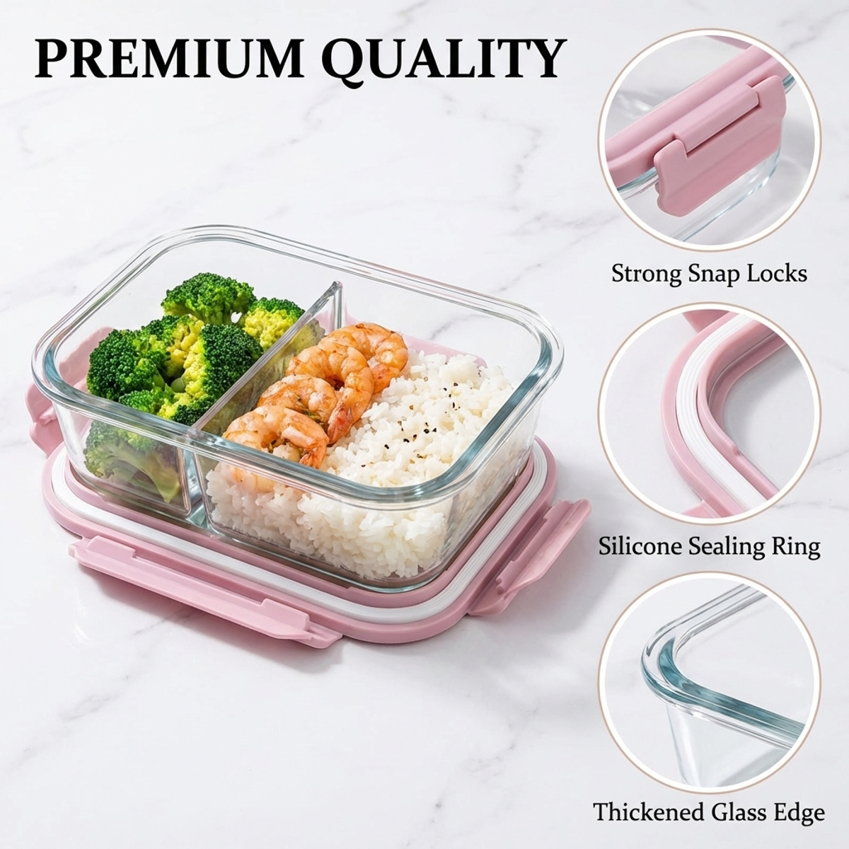 Pink Glass Lunch Box, 1050ml L - Food Storage Glass Containers Large recensie en prijs
