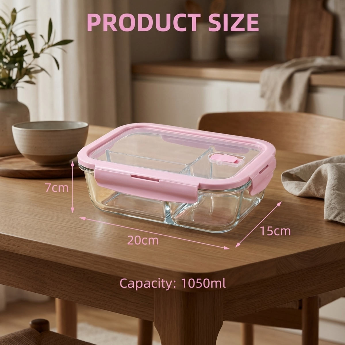 Pink Glass Lunch Box, 1050ml L - Food Storage Glass Containers Large recensie en prijs