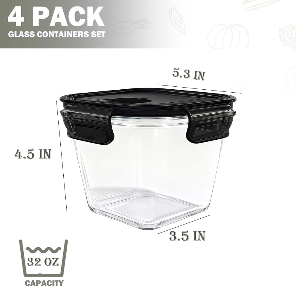 4 Cup Square Borosilicate Glas - Food Storage Glass Containers Large recensie en prijs