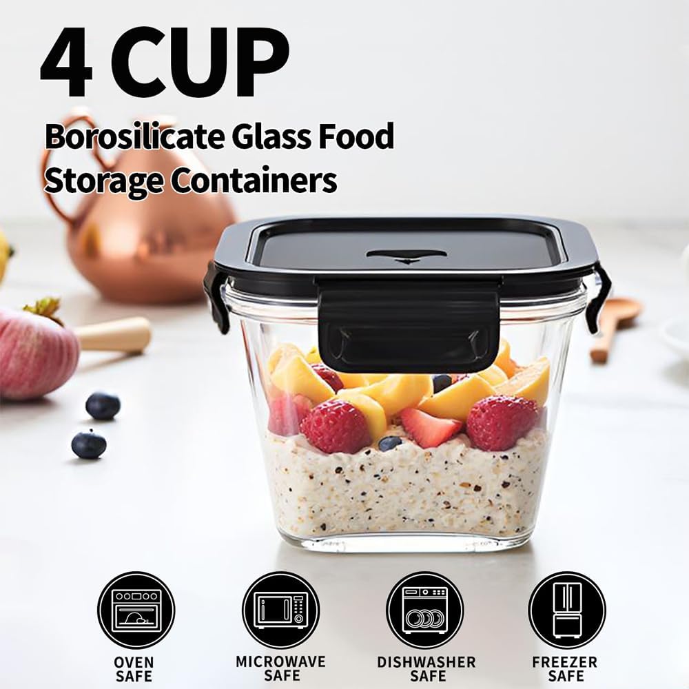 4 Cup Square Borosilicate Glas - Food Storage Glass Containers Large recensie en prijs