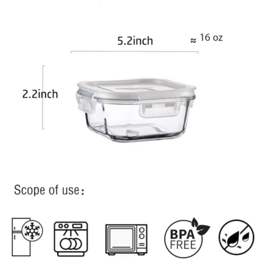 16oz Square Glass Food Storage - Food Storage Meal Prep recensie en prijs