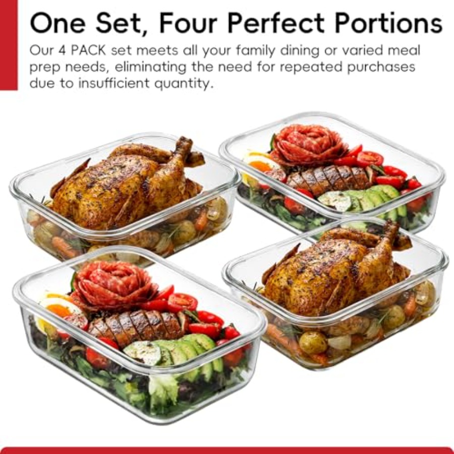 4 Pack 8 Cups/ 63oz Large Glas - Food Storage Containers With Lids recensie en prijs