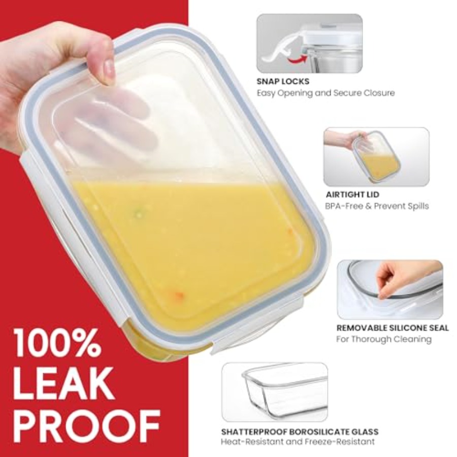 4 Pack 8 Cups/ 63oz Large Glas - Food Storage Containers With Lids recensie en prijs