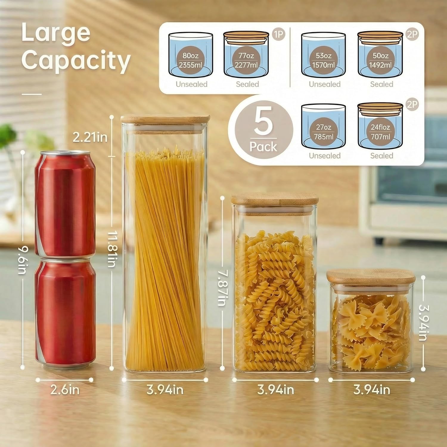 Square Glass Jars with Bamboo  - Food Storage Glass recensie en prijs