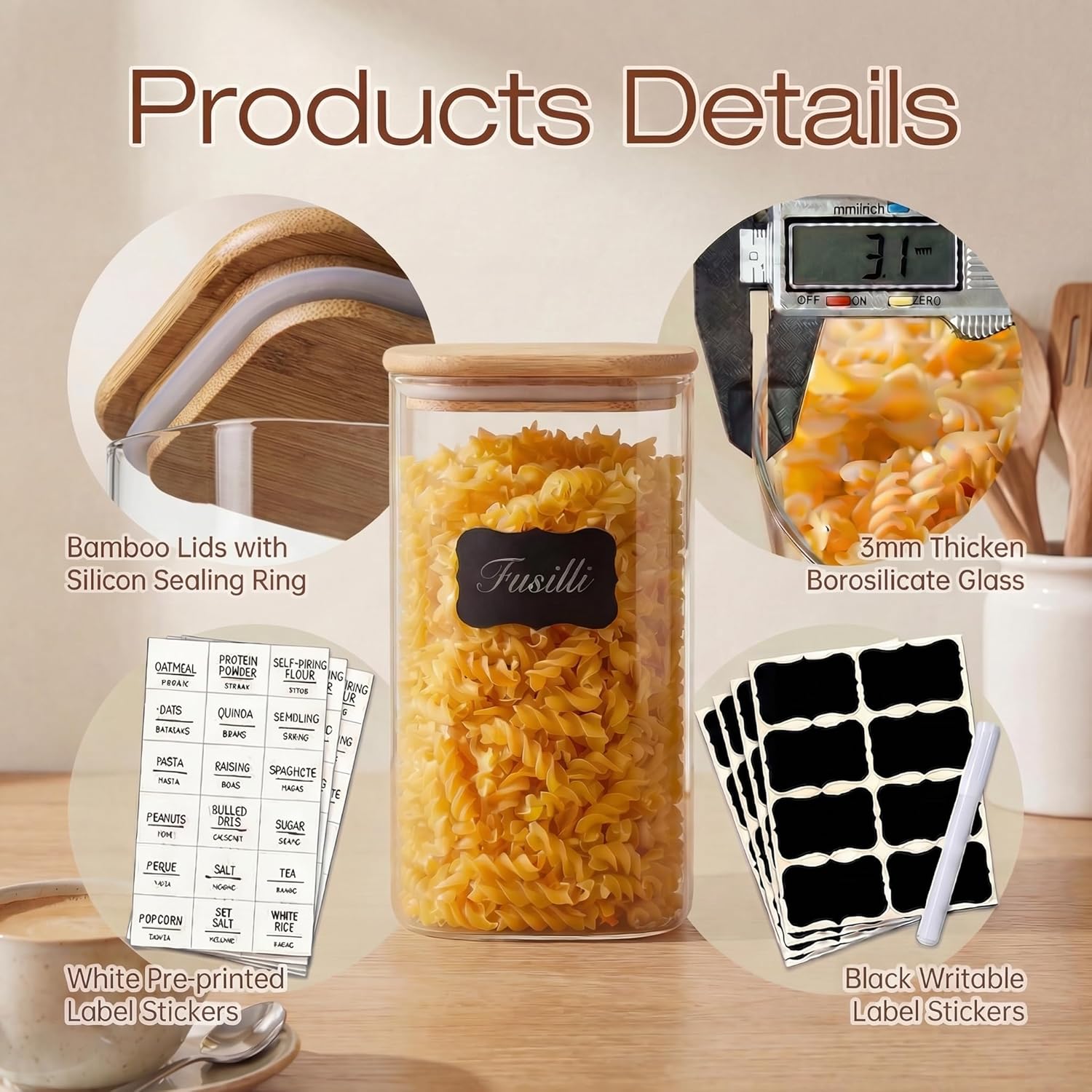Square Glass Jars with Bamboo  - Food Storage Glass recensie en prijs