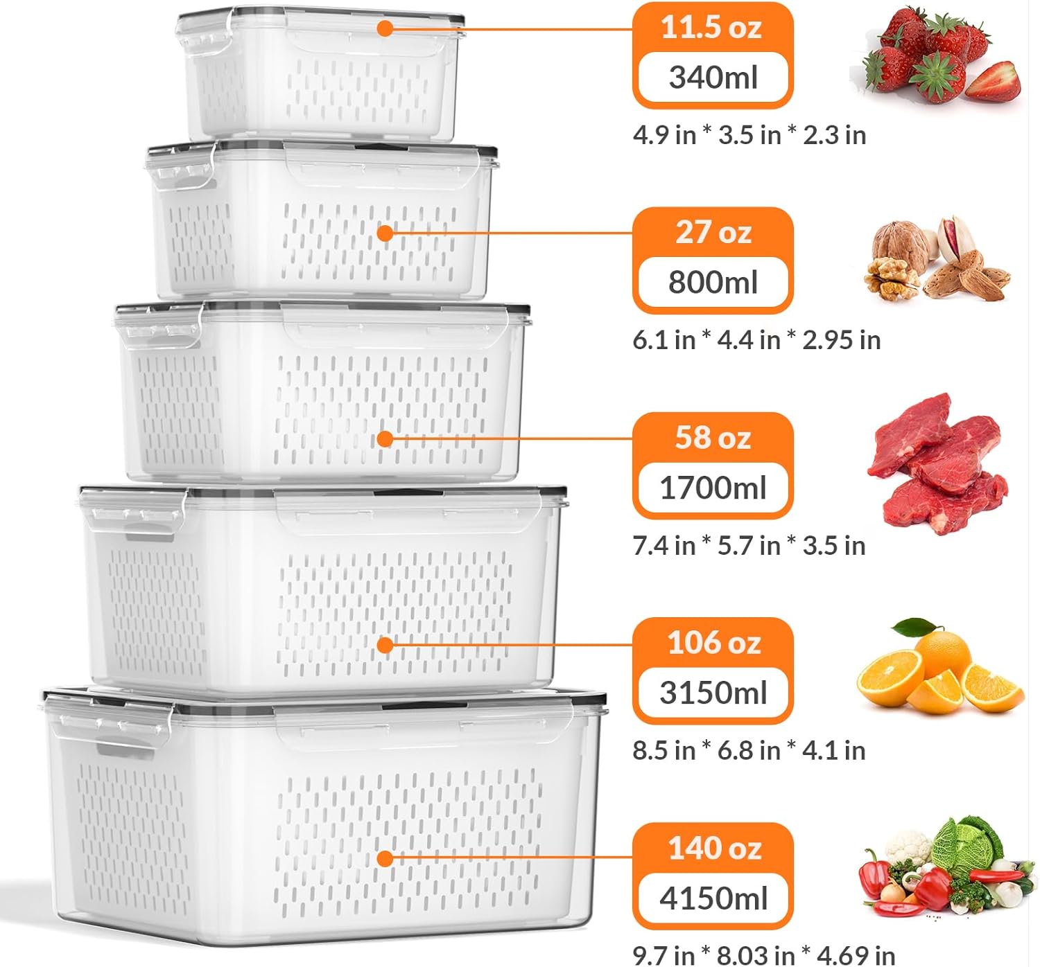 5 PCS Large Fruit Storage Cont - Food Storage Containers With Lids recensie en prijs