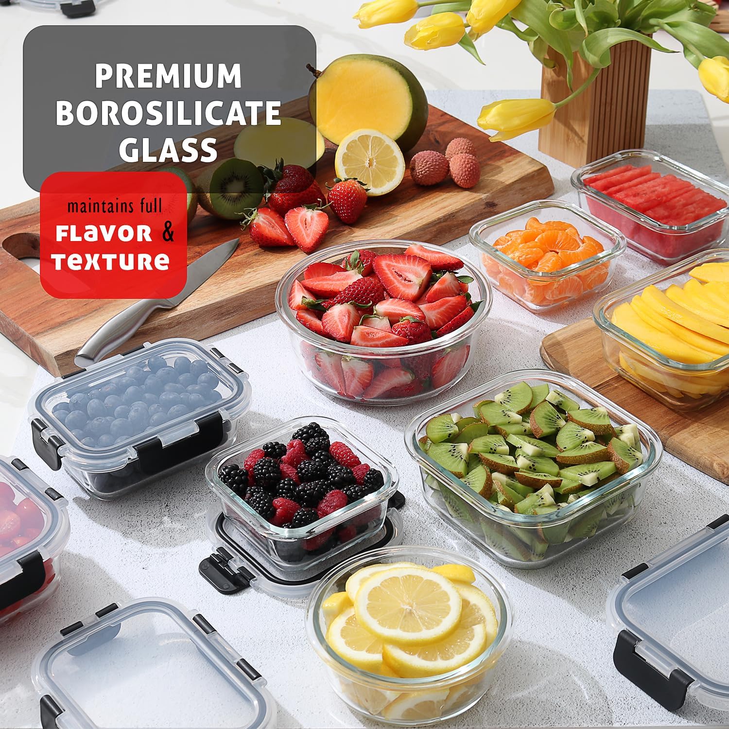 48-Piece Glass Food Storage Co - Food Storage Containers With Lids recensie en prijs