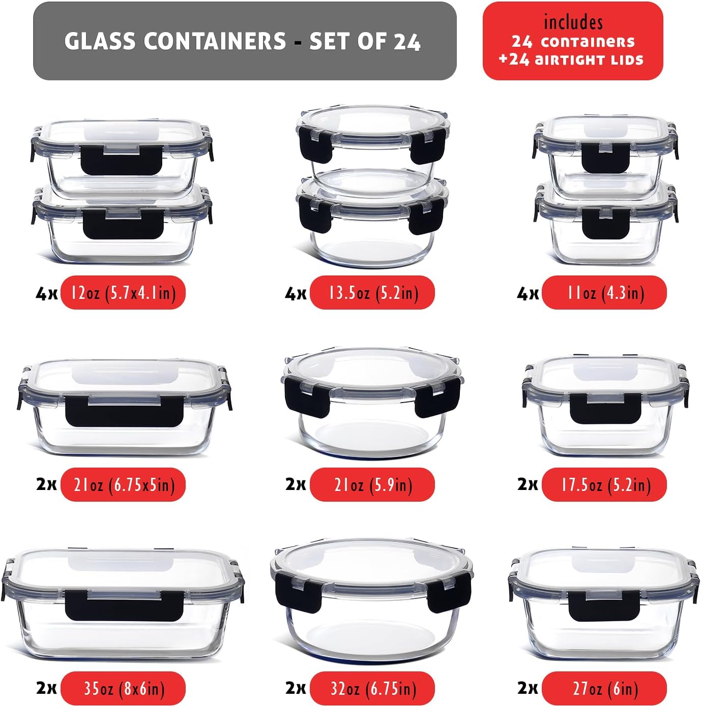 48-Piece Glass Food Storage Co - Food Storage Containers With Lids recensie en prijs